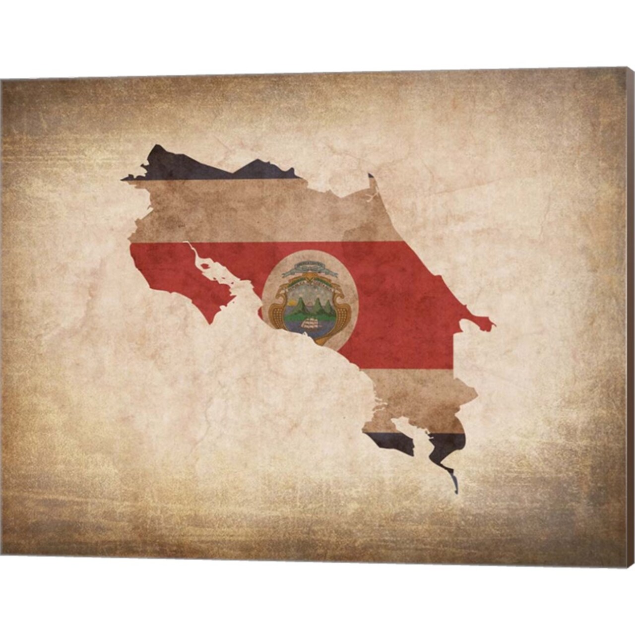 Map with Flag Overlay Costa Rica by Color Me Happy 20" x 16" Canvas Wall Art
